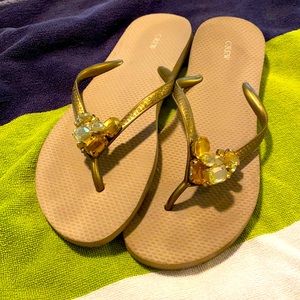 J.Crew Gold Gems Flip Flops Size 10 🩴